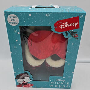 Disney Women's 9 Slippers Sleep Mask‎ Holiday Minnie Mouse Gift Set 2 Piece Set